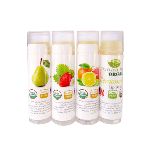 4-Pack Pear, Strawberry, Lemonade and Citrus Flavor Certified USDA Organic Lip Balm
