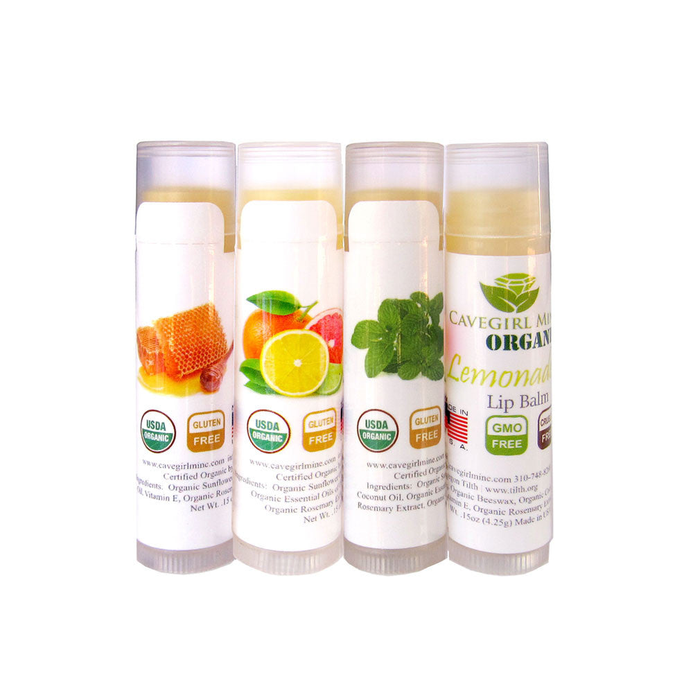 4-Pack Peppermint, Citrus, Beeswax & Lemonade Certified USDA Organic Lip Balm