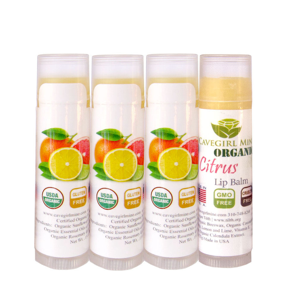 USDA Organic Lip Balm 4-Pack – Citrus Blast Flavor with Beeswax