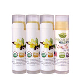 4-Pack Organic Vanilla Flavor Lip Balm. Certified USDA Organic.